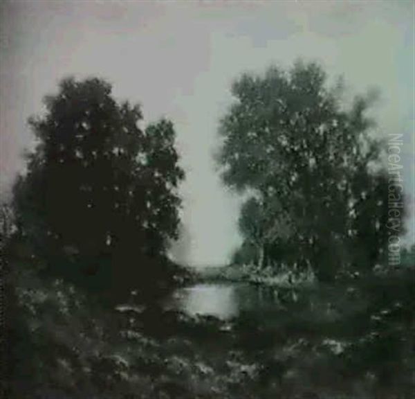 A River Landscape At Twilight Oil Painting by Gilbert Davis Munger