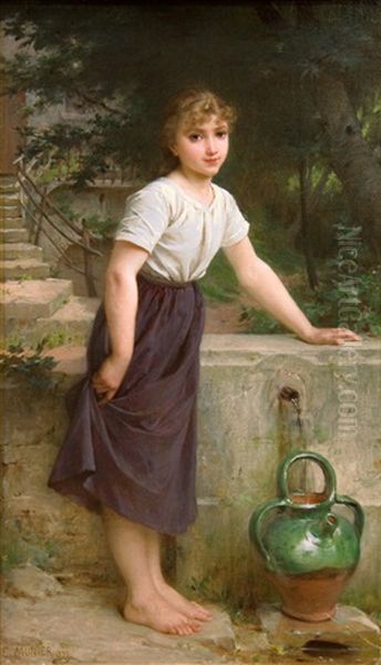 Portrat Einer Sitzenden Jungen Frau Im Trachtenkleid Oil Painting by Emile Munier