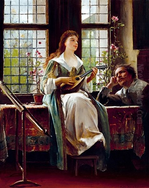 Love Song Oil Painting by Mihaly Munkacsy