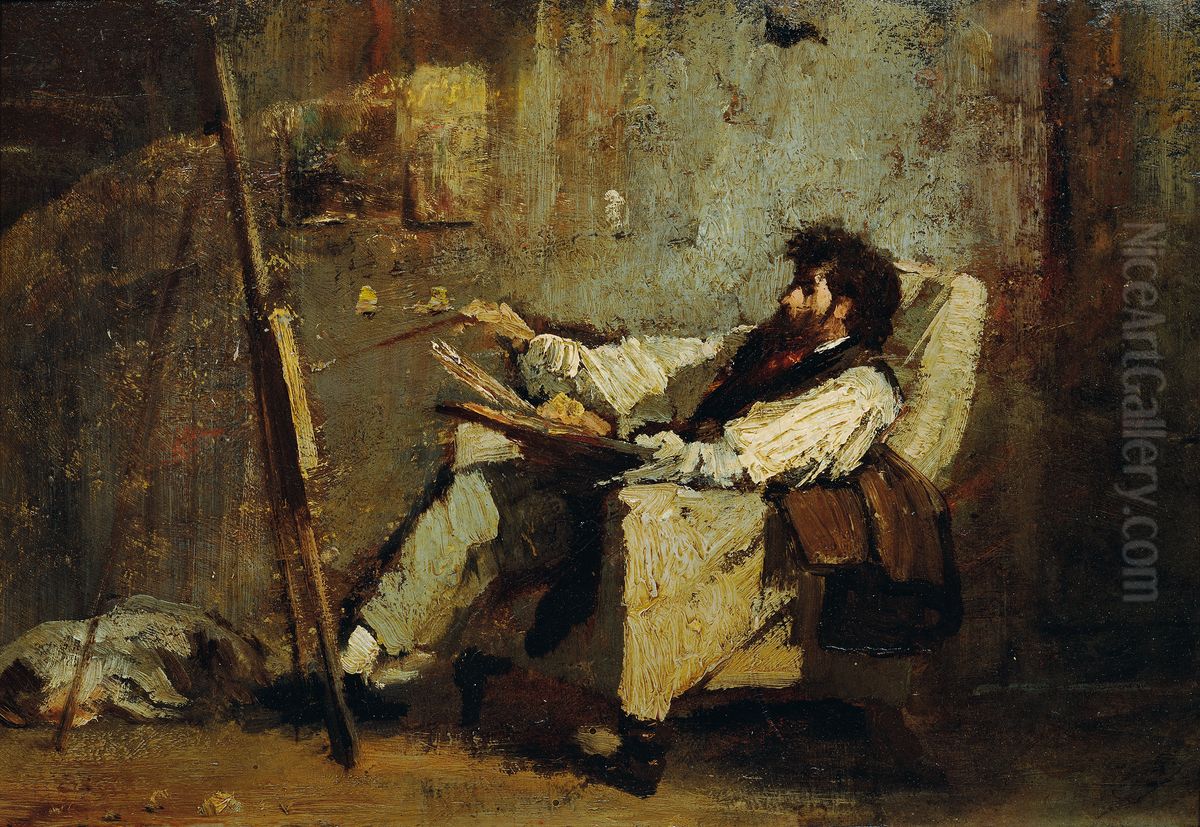Selbstportrat Oil Painting by Mihaly Munkacsy