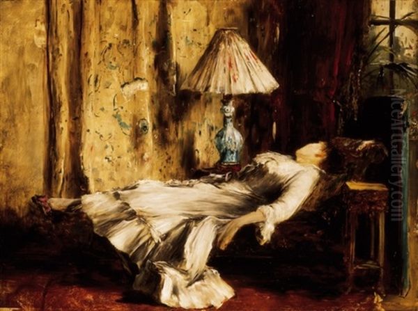Piheno Holgy (resting Lady) Oil Painting by Mihaly Munkacsy