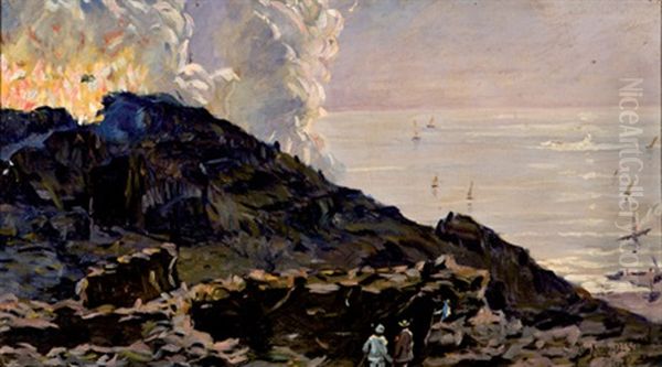 Erupcion Del Vesubio Oil Painting by Antonio Munoz Degrain