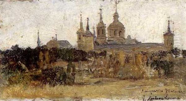 A Hillside Monastery Oil Painting by Tomas Munoz Lucena