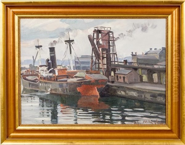Harbour Oil Painting by Ali Munsterhjelm
