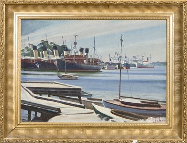 Icebreaker In Helsinki Oil Painting by Ali Munsterhjelm