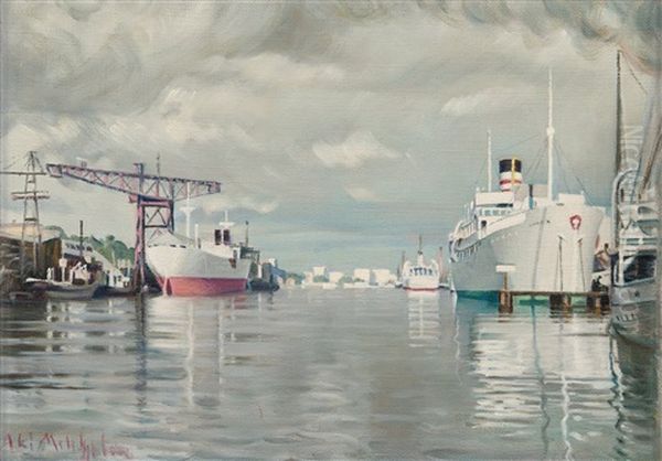 Harbour View Oil Painting by Ali Munsterhjelm