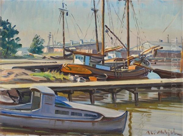 Motif From The Harbour Oil Painting by Ali Munsterhjelm