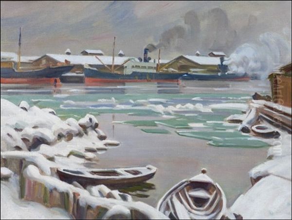Talvinen Satama Oil Painting by Ali Munsterhjelm