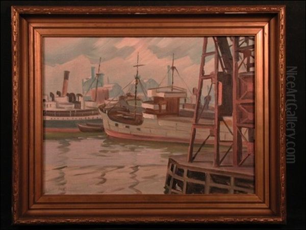 Satamasta - Fran Hamnen Oil Painting by Ali Munsterhjelm