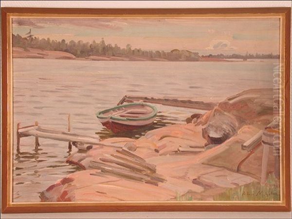 Vene Laiturissa Oil Painting by Ali Munsterhjelm