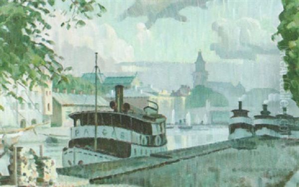 Hoyrylaivoja Aurajoella Oil Painting by Ali Munsterhjelm