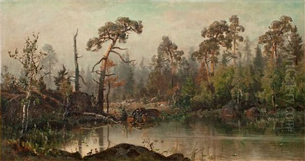 Forrest Pond Oil Painting by Magnus Hjalmar Munsterhjelm