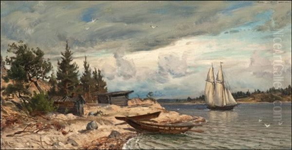 Rannikkopurjehdus Oil Painting by Magnus Hjalmar Munsterhjelm