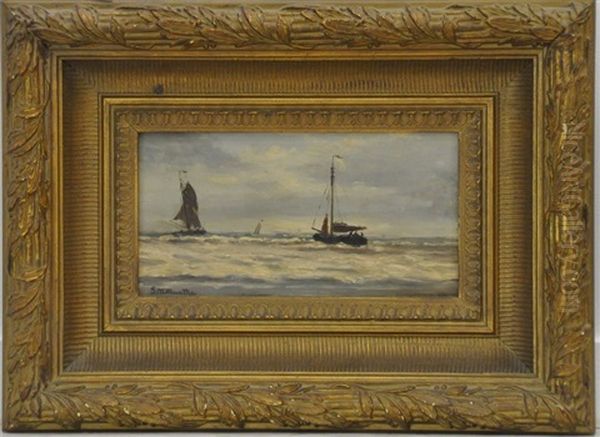Voiliers En Mer Oil Painting by Gerhard Arij Ludwig Morgenstje Munthe