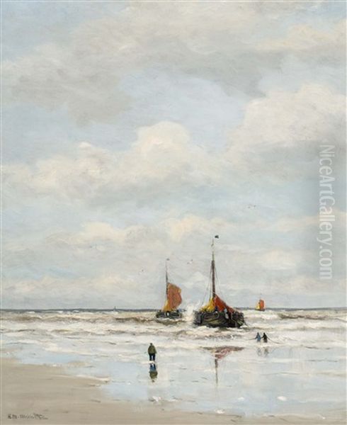 Bomschuiten' In The Surf Oil Painting by Gerhard Arij Ludwig Morgenstje Munthe