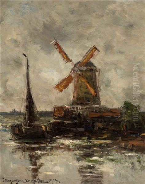 Botter Near A Mill Oil Painting by Gerhard Arij Ludwig Morgenstje Munthe