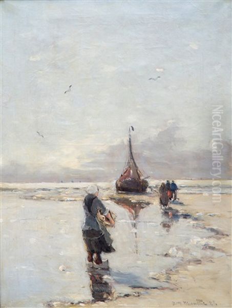 Awaiting The Catch Oil Painting by Gerhard Arij Ludwig Morgenstje Munthe