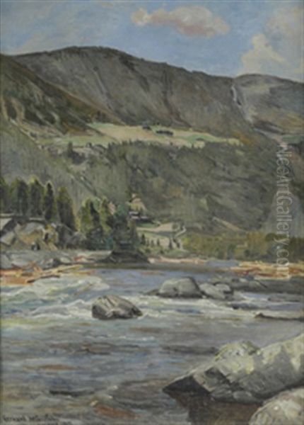 Elveparti Fra Valdres Oil Painting by Gerhard Arij Ludwig Morgenstje Munthe