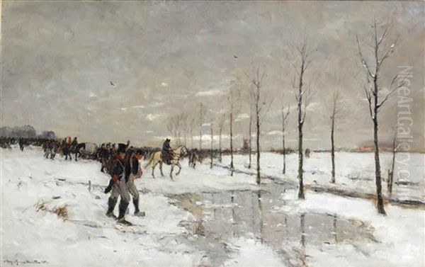 Napoleon's Retreat In Winter Oil Painting by Gerhard Arij Ludwig Morgenstje Munthe