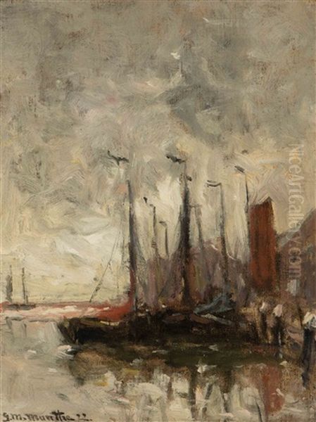 Bomschuiten In The Harbour Oil Painting by Gerhard Arij Ludwig Morgenstje Munthe