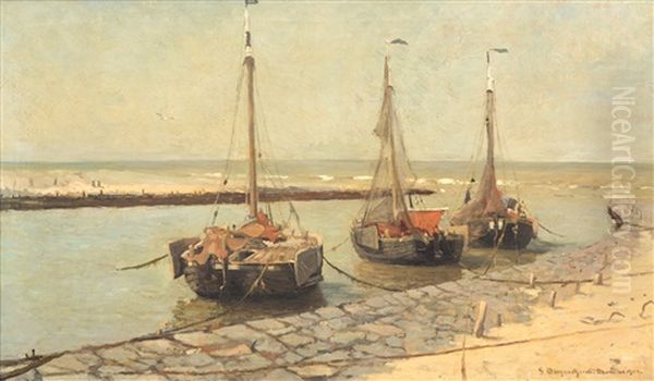 Haven In Katwijk Oil Painting by Gerhard Arij Ludwig Morgenstje Munthe