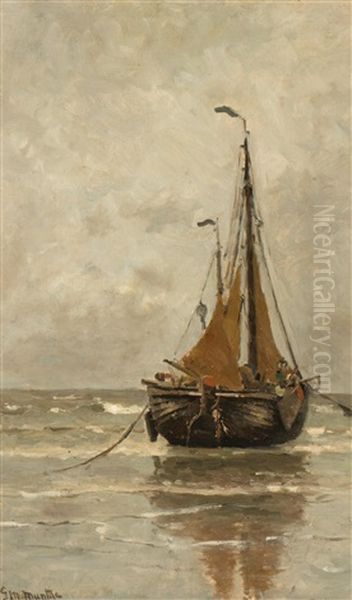 Bomschuit In The Surf On The Beach Oil Painting by Gerhard Arij Ludwig Morgenstje Munthe