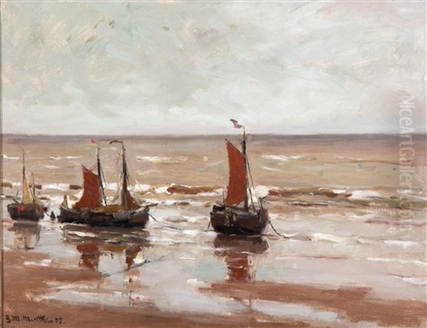 Bomschuiten Op Het Strand Oil Painting by Gerhard Arij Ludwig Morgenstje Munthe