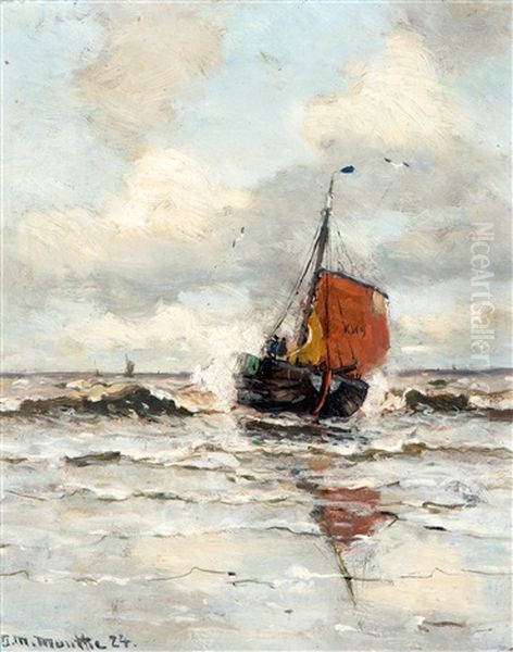 De 'kw 9' In De Branding Aan Het Katwijkse Strand Oil Painting by Gerhard Arij Ludwig Morgenstje Munthe