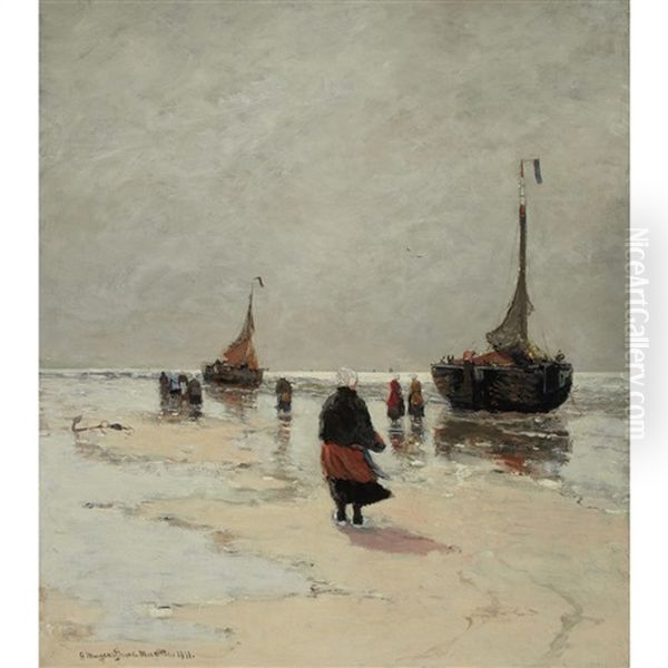 Scheveningen Beach, Holland Oil Painting by Gerhard Arij Ludwig Morgenstje Munthe