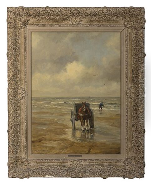 Shell Fisherman With Horse And Cart Oil Painting by Gerhard Arij Ludwig Morgenstje Munthe