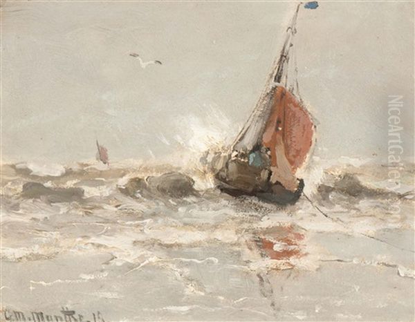 Barge In The Surf Oil Painting by Gerhard Arij Ludwig Morgenstje Munthe