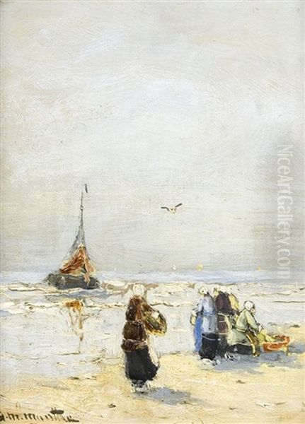 Fischer Am Strand Oil Painting by Gerhard Arij Ludwig Morgenstje Munthe