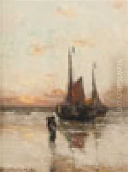 Barques Au Couchant, Retour De Peche Oil Painting by Gerhard Arij Ludwig Morgenstje Munthe