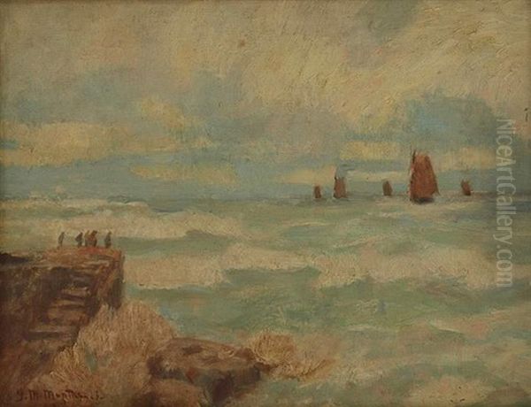 Meeresbrandung Mit Segelbooten Oil Painting by Gerhard Arij Ludwig Morgenstje Munthe