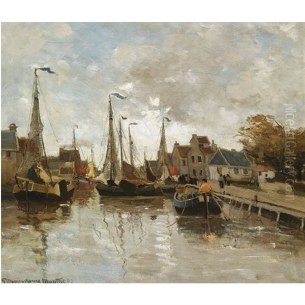 A View Of A Small Harbour, Katwijk (?) Oil Painting by Gerhard Arij Ludwig Morgenstje Munthe