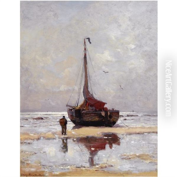 A Beached Bomschuit Oil Painting by Gerhard Arij Ludwig Morgenstje Munthe