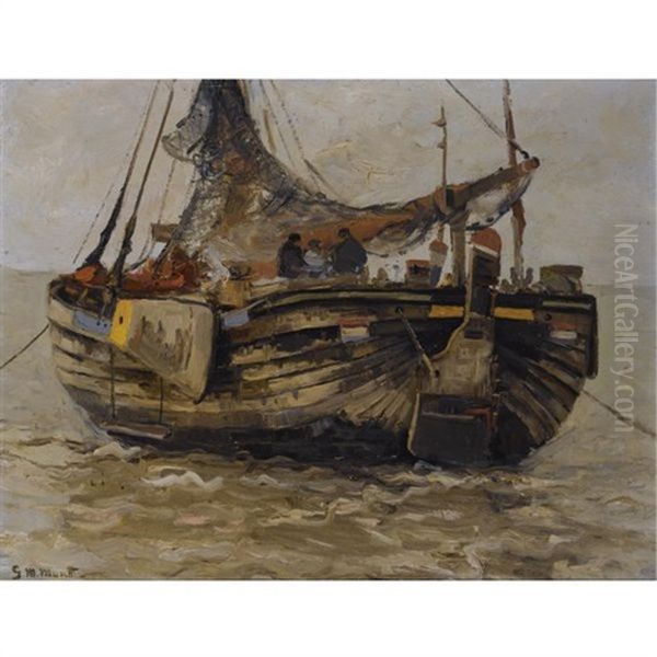 A Bomschuit In The Breakers Oil Painting by Gerhard Arij Ludwig Morgenstje Munthe