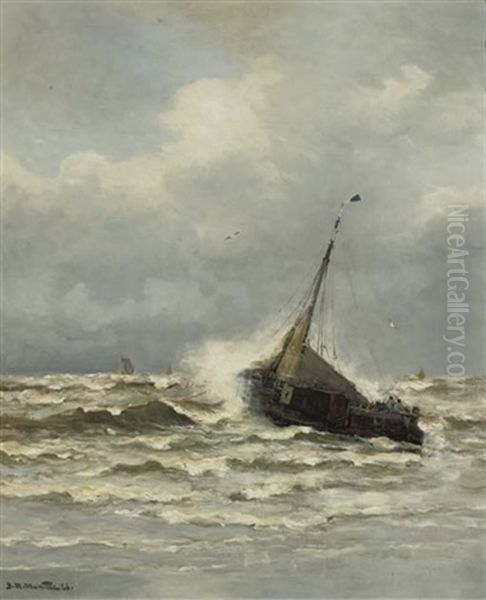 Braving The Surf Oil Painting by Gerhard Arij Ludwig Morgenstje Munthe