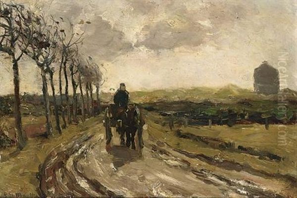 A Horse Drawn Cart On A Sandy Track Oil Painting by Gerhard Arij Ludwig Morgenstje Munthe
