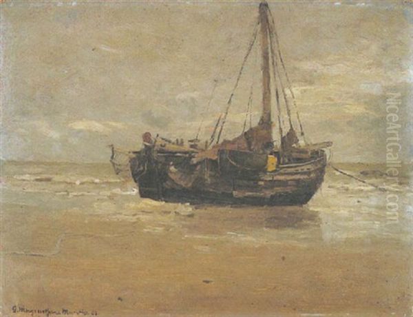 Aufliegendes Fischerboot Am Strand Oil Painting by Gerhard Arij Ludwig Morgenstje Munthe