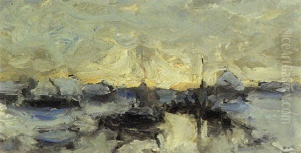 Watergezicht: A Study Oil Painting by Gerhard Arij Ludwig Morgenstje Munthe