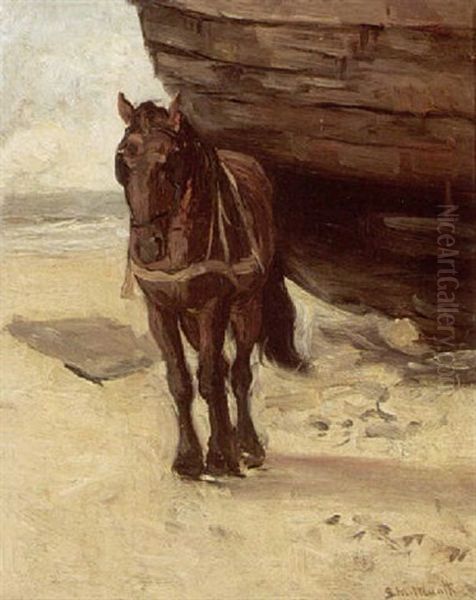 A Horse Near A Bomschuit Oil Painting by Gerhard Arij Ludwig Morgenstje Munthe