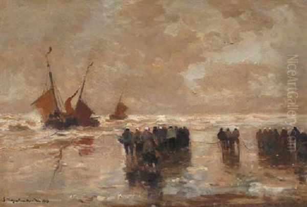 The Arrival Of The Fleet Oil Painting by Gerhard Arij Ludwig Morgenstje Munthe