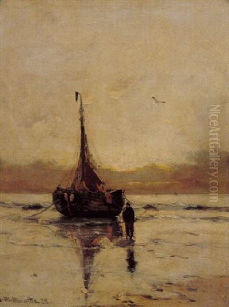 At Low Tide Oil Painting by Gerhard Arij Ludwig Morgenstje Munthe