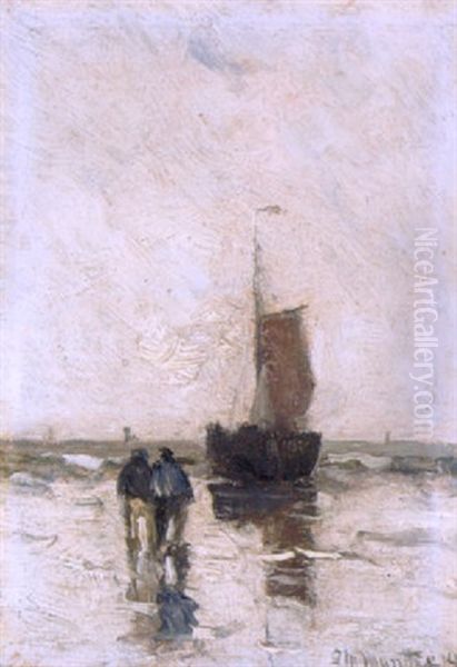 Bomschuit En Vissers Op Het Strand Oil Painting by Gerhard Arij Ludwig Morgenstje Munthe