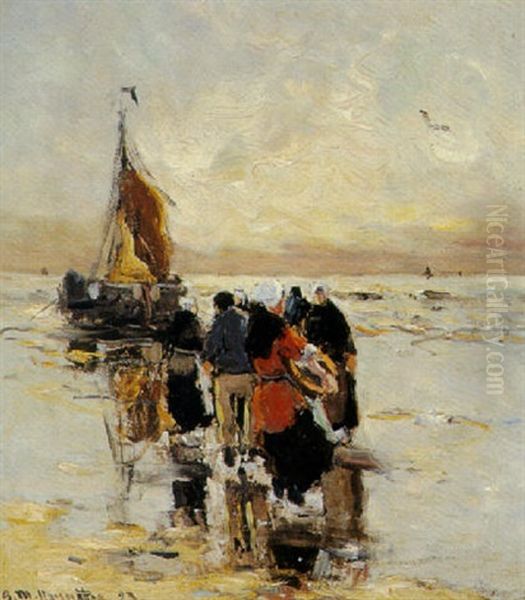 The Return Of The Fishing-fleet Oil Painting by Gerhard Arij Ludwig Morgenstje Munthe