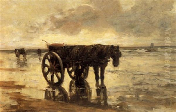 A Shellfisher On The Beach Oil Painting by Gerhard Arij Ludwig Morgenstje Munthe