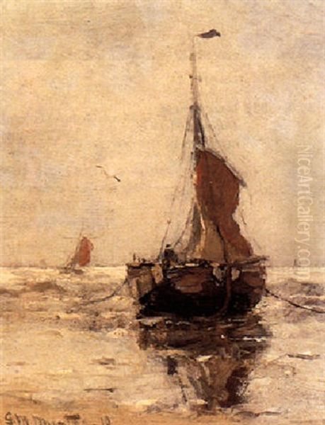 A Bomschuit In The Breakers Oil Painting by Gerhard Arij Ludwig Morgenstje Munthe