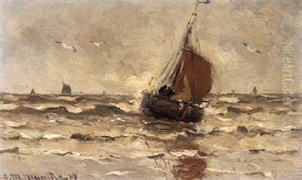 Bomschuiten At Sea Oil Painting by Gerhard Arij Ludwig Morgenstje Munthe