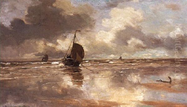 A Beached Bomschuit Oil Painting by Gerhard Arij Ludwig Morgenstje Munthe